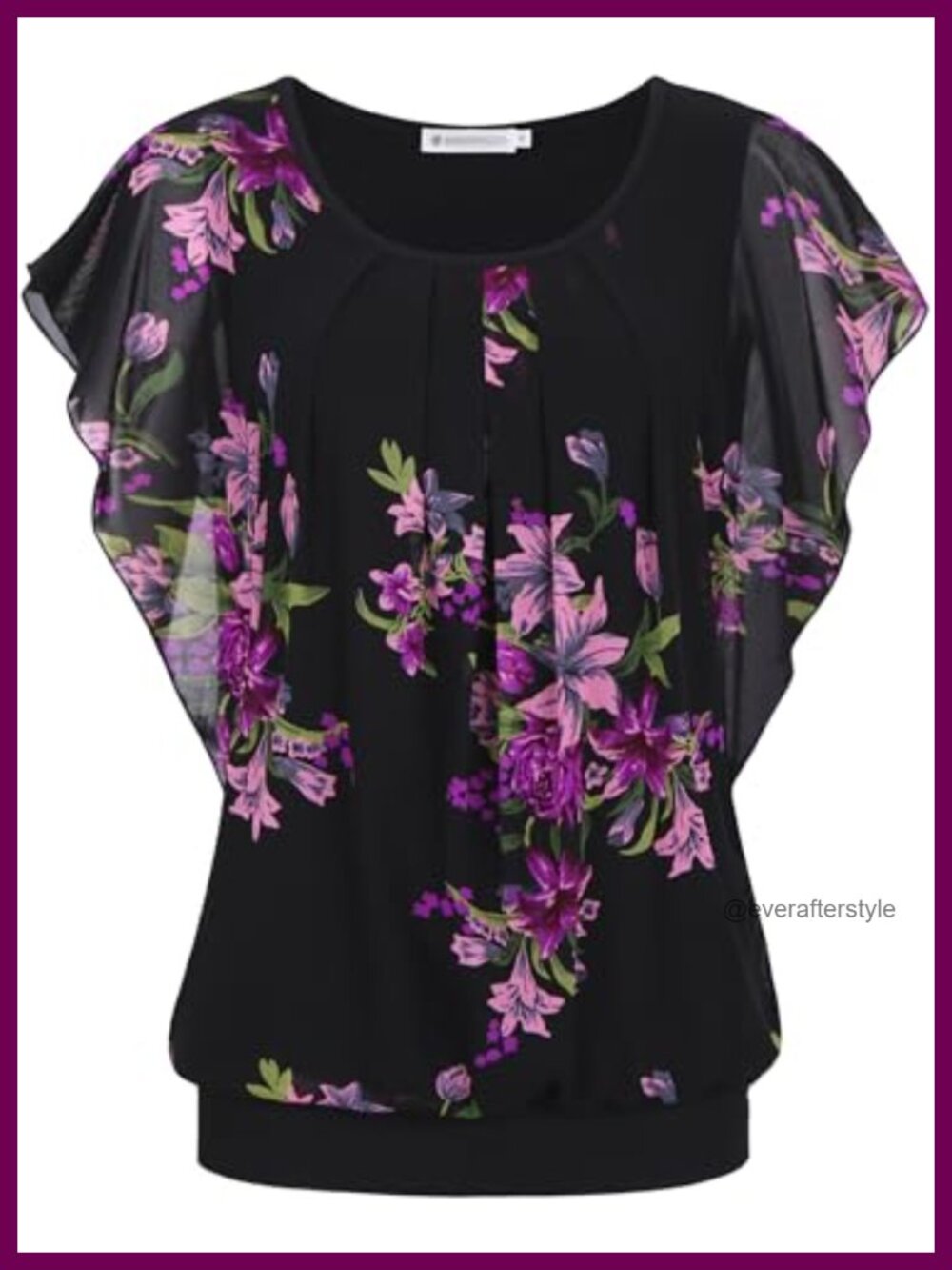 Womens Summer Blouse Flutter Short Sleeve Pleated Front Mesh Top